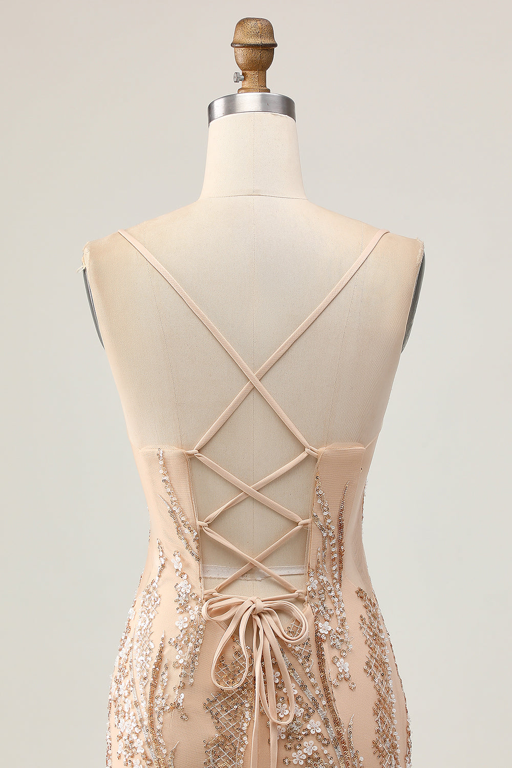 Sparkly Champagne Sequins Bodycon Homecoming Dress with Beading