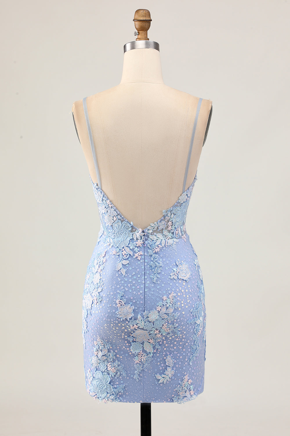 Light Blue Bodycon Floral Sequins Homecoming Dress with Appliques