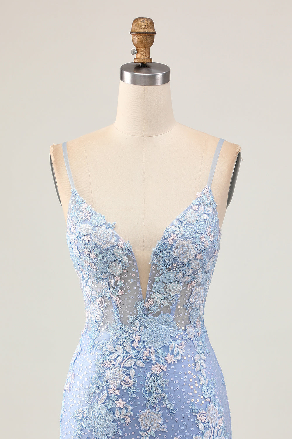 Light Blue Bodycon Floral Sequins Homecoming Dress with Appliques