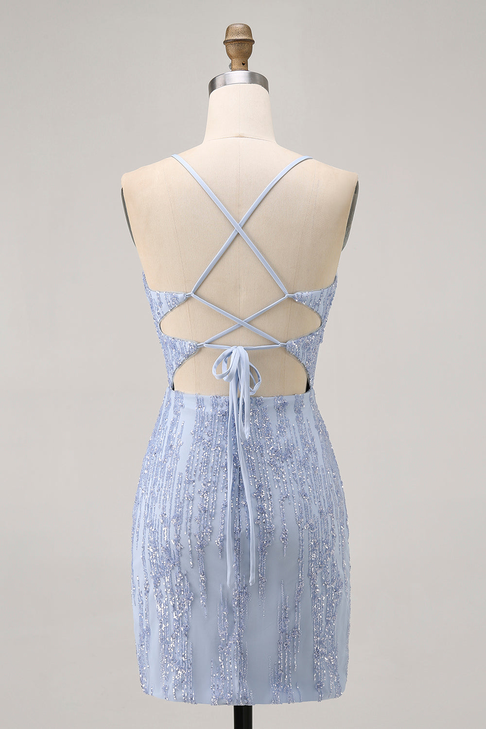 Sparkly Sequins Corset Grey Blue Bodycon Short Homecoming Dress