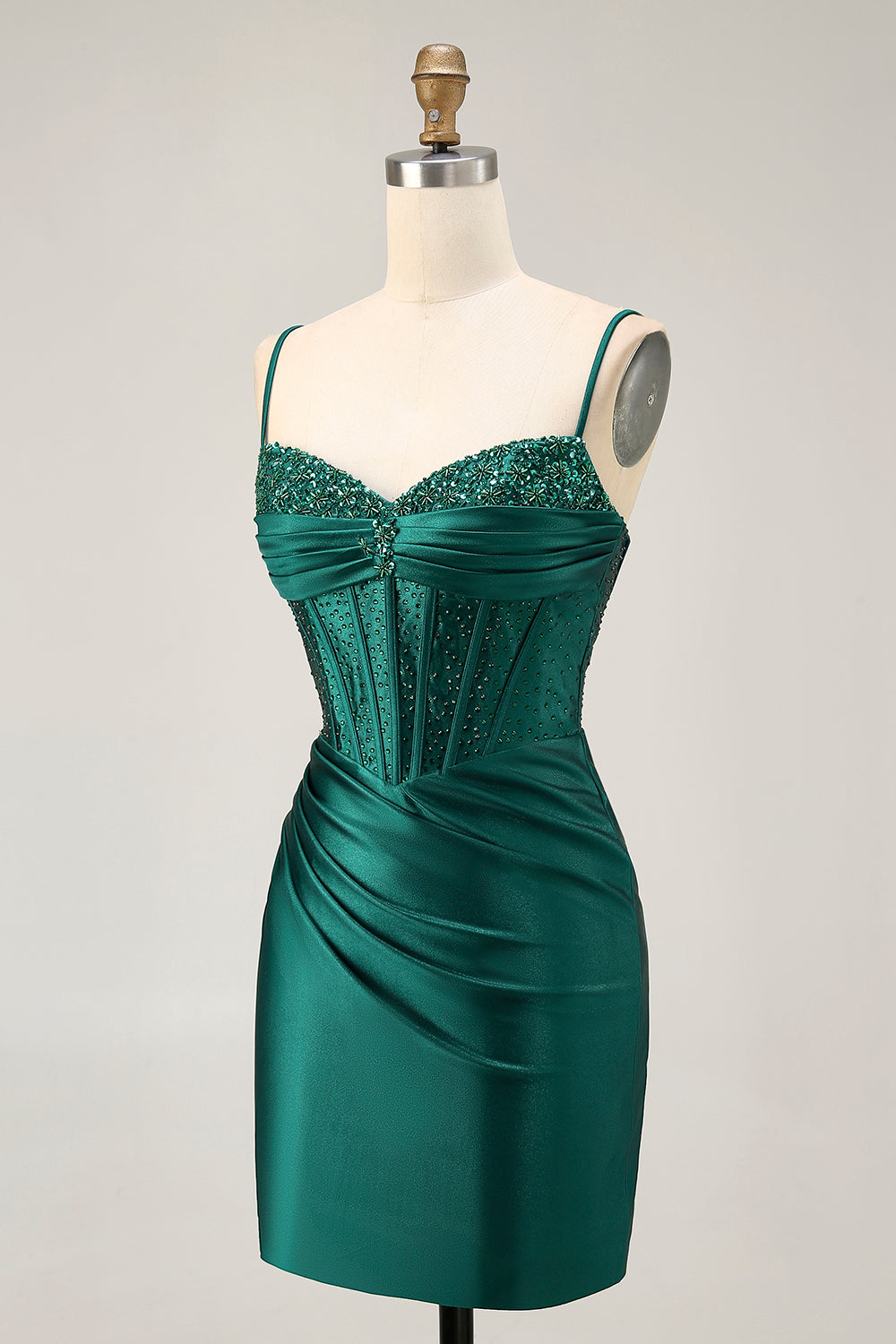 Dark Green Corset Bodycon Sequins Satin Homecoming Dress