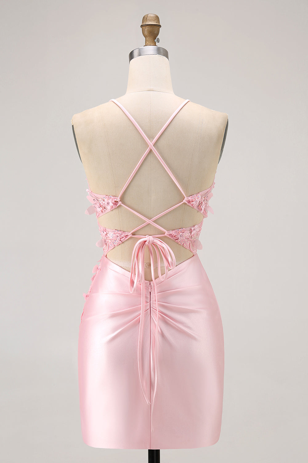 Candy Pink Bodycon Beaded Corset Short Homecoming Dress with Appliques