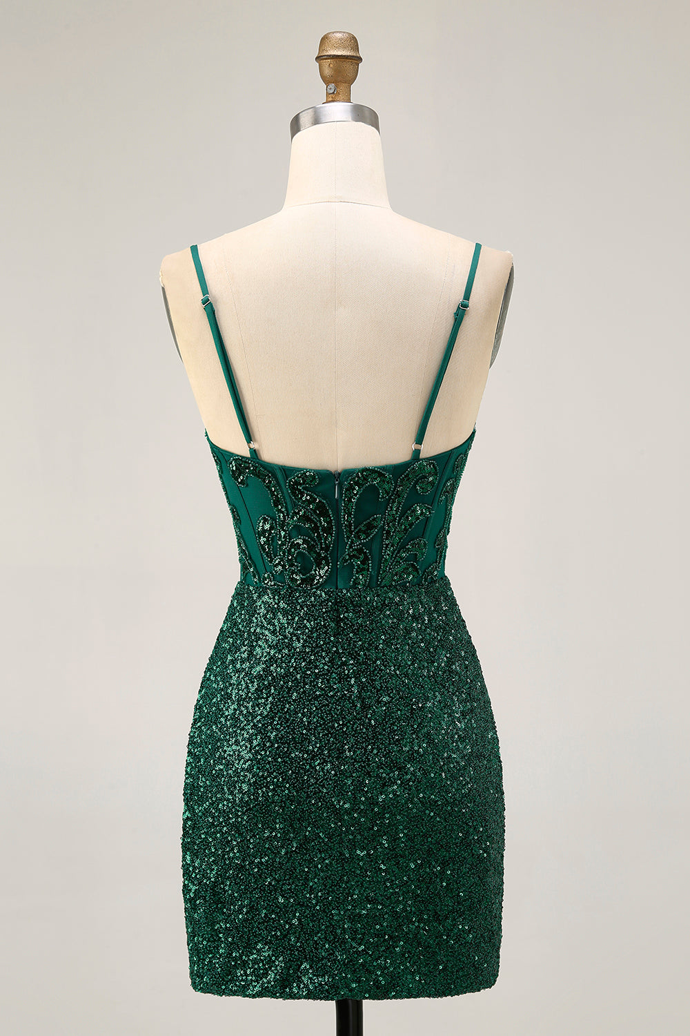 Sparkly Bodycon Dark Green Sequins Corset Homecoming Dress