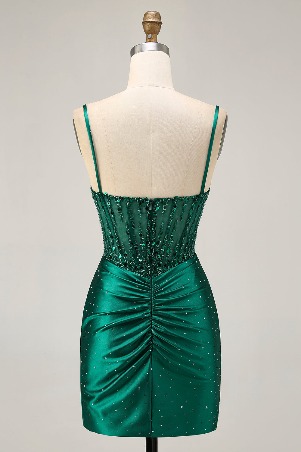 Dark Green Bodycon Corset Sequins Satin Homecoming Dress