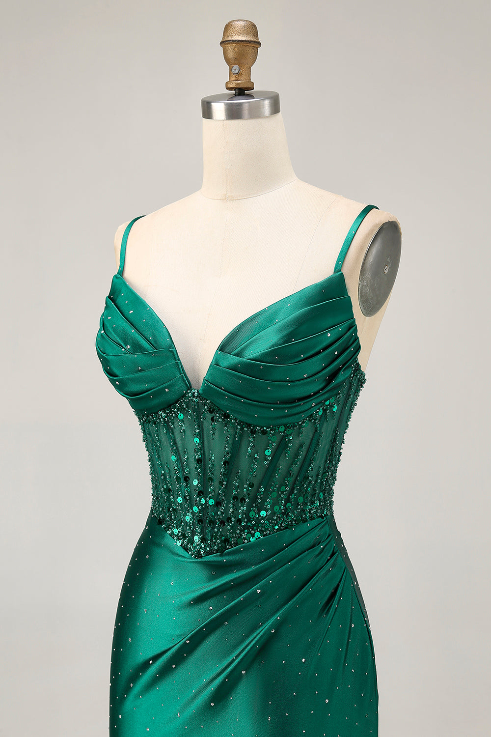 Dark Green Bodycon Corset Sequins Satin Homecoming Dress