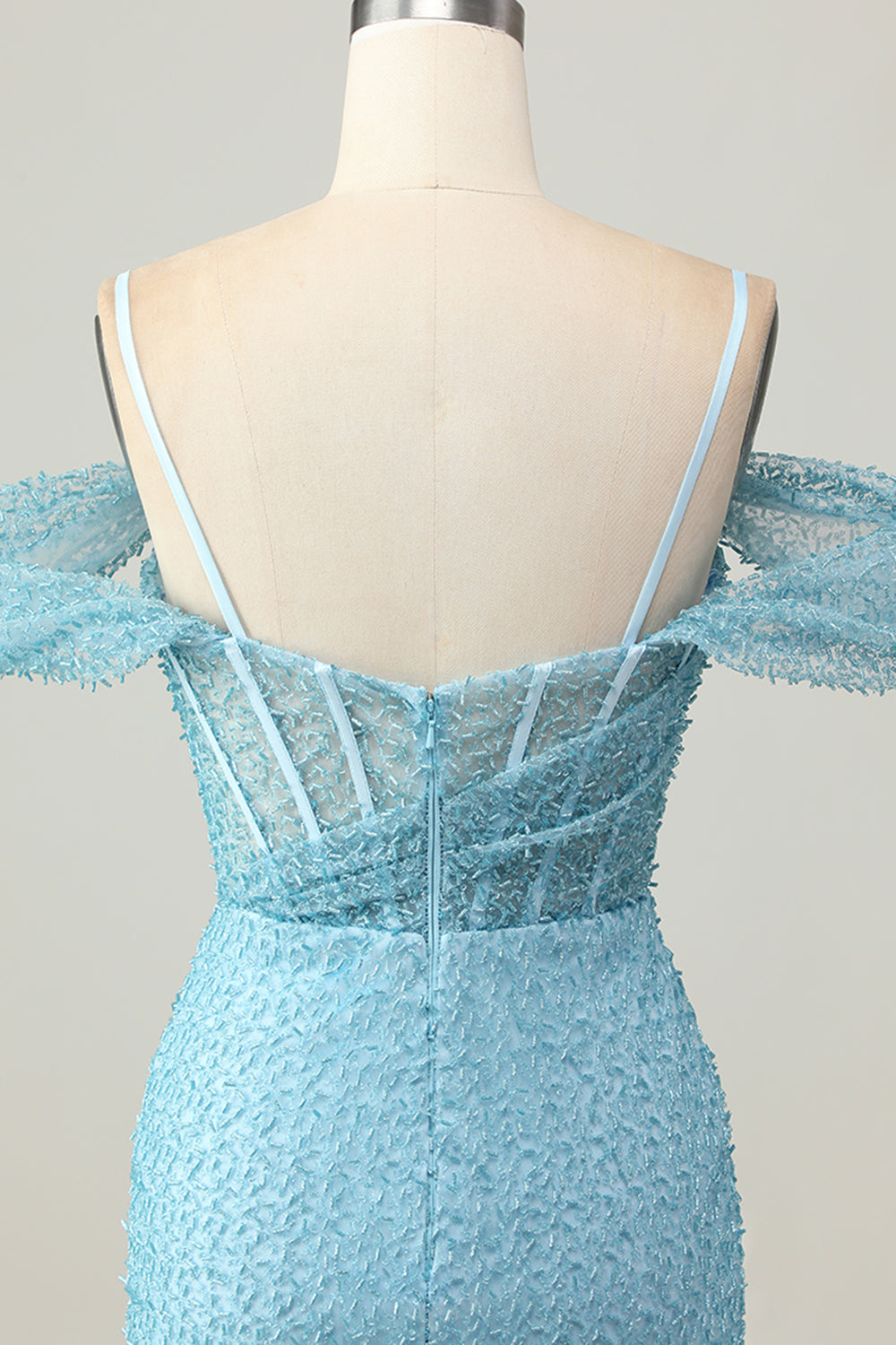 Blue Bodycon Cold Shoulder Corset Short Homecoming Dress with Slit