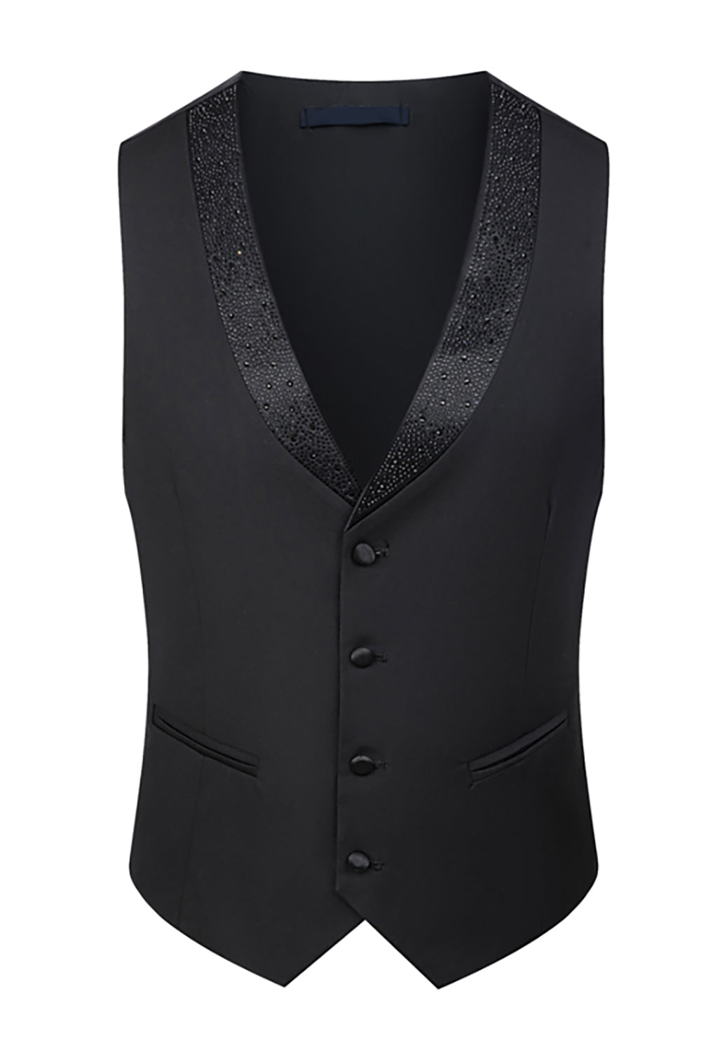 Men's Black Peaked Lapel Beaded 3 Pieces Wedding Suits