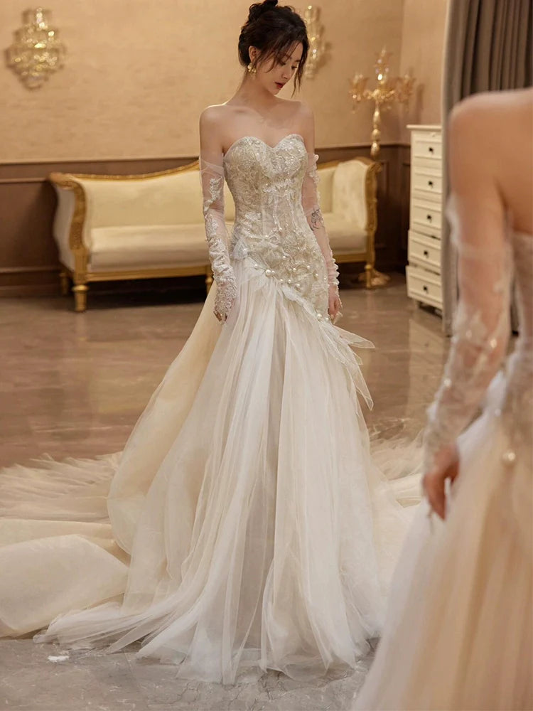 Sexy Mermaid Long Wedding Dress Evening Party Dresses fg7702