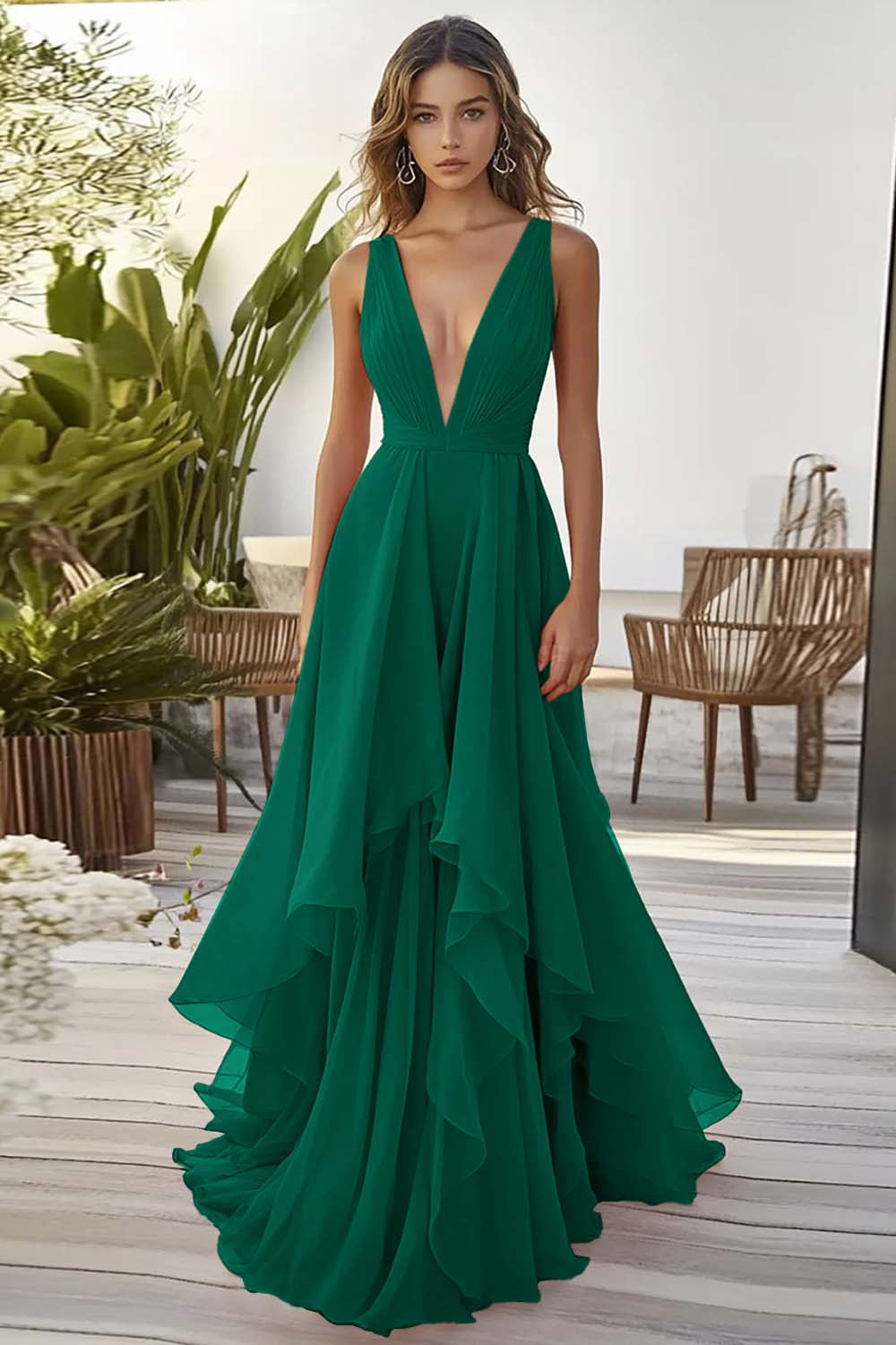 Orange Ruffled A Line Chiffon Wedding Guest Dress