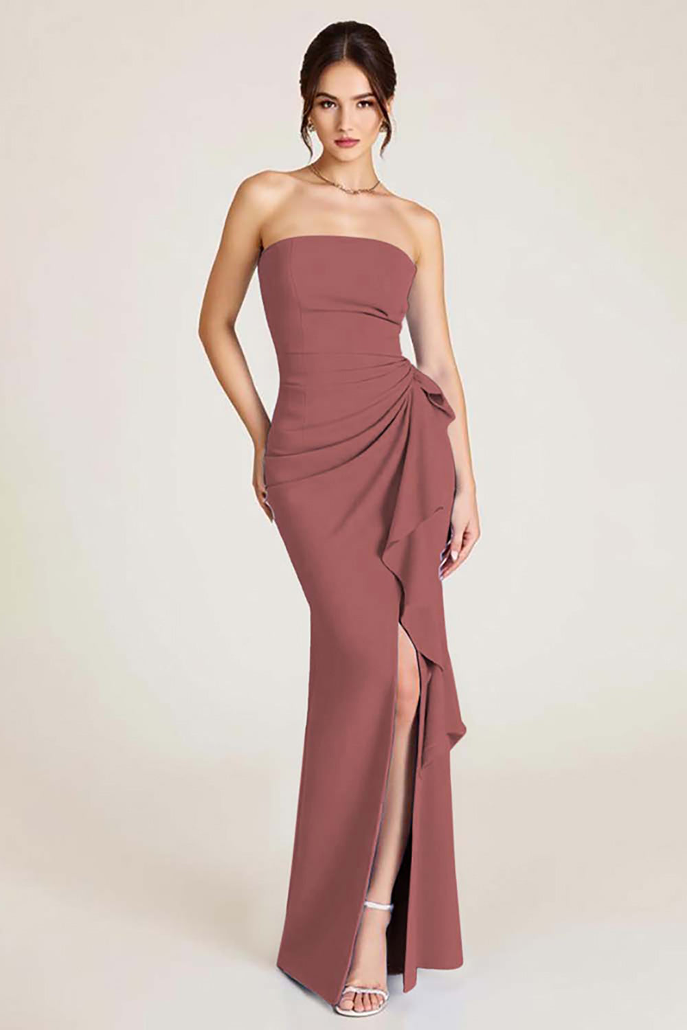 Sky Blue Sheath Ruched Wedding Guest Dress With Slit
