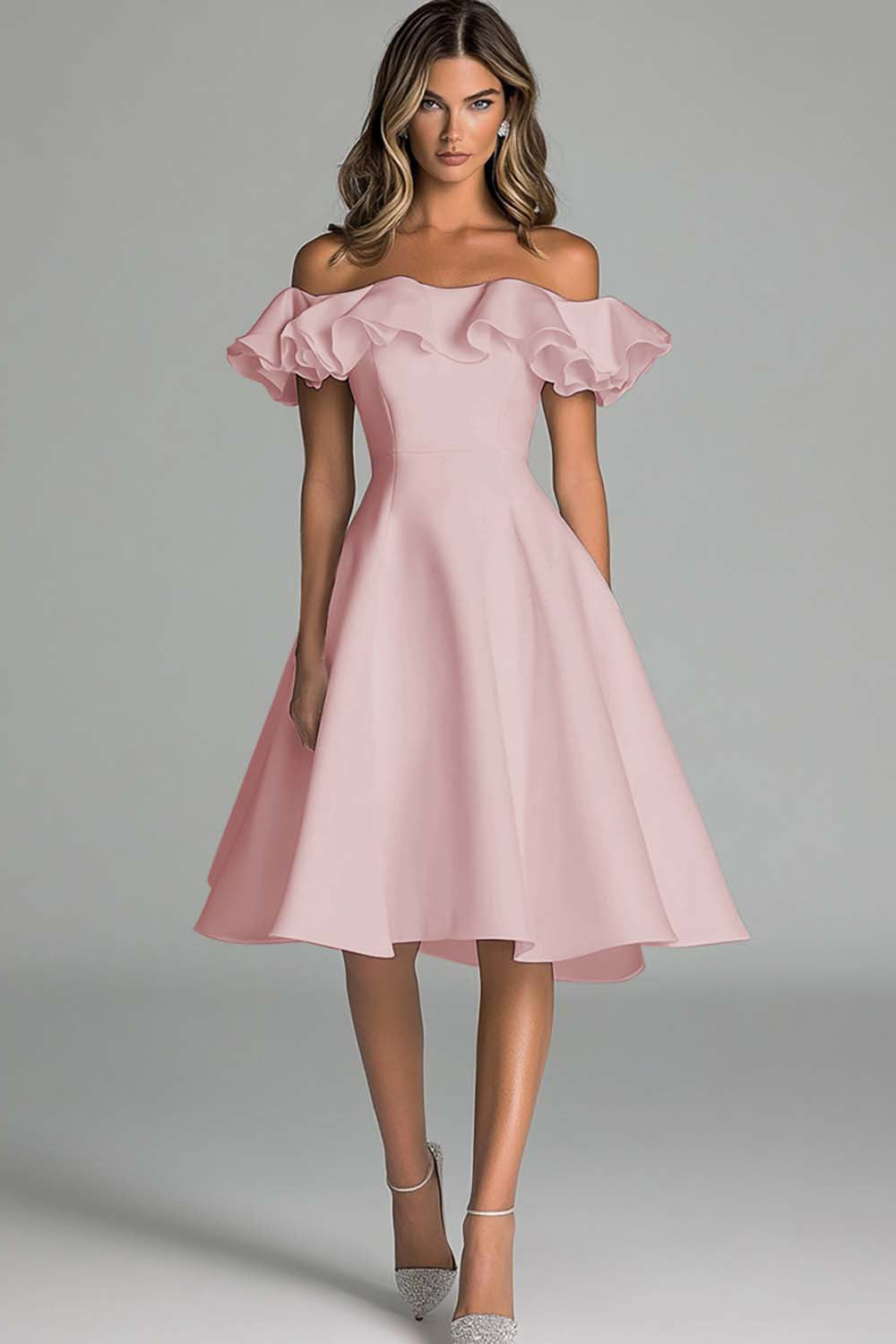 White Off The Shoulder A Line Wedding Dress With Ruffles