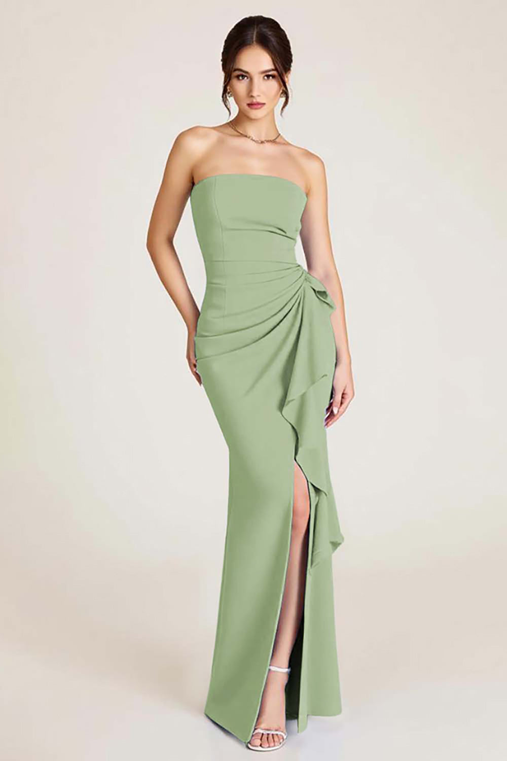 Sky Blue Sheath Ruched Wedding Guest Dress With Slit