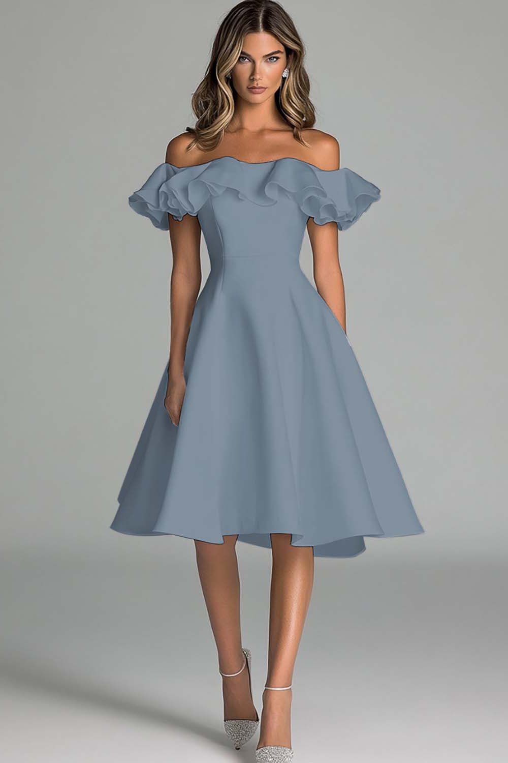 White Off The Shoulder A Line Wedding Dress With Ruffles