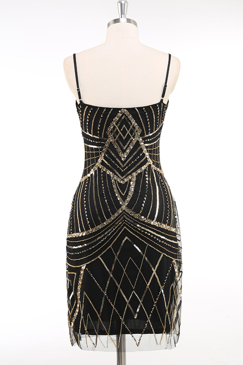 Black Golden Spaghetti Straps Sequins Bodycon Short 1920s Dress