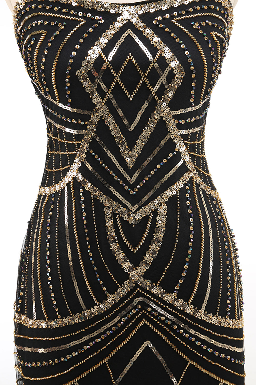 Black Golden Spaghetti Straps Sequins Bodycon Short 1920s Dress