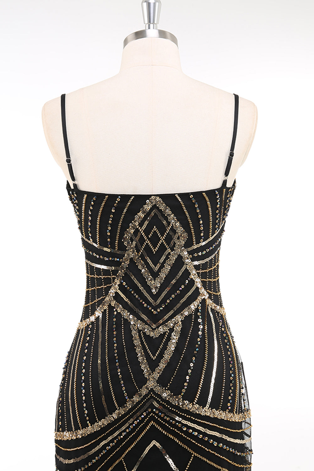 Black Golden Spaghetti Straps Sequins Bodycon Short 1920s Dress