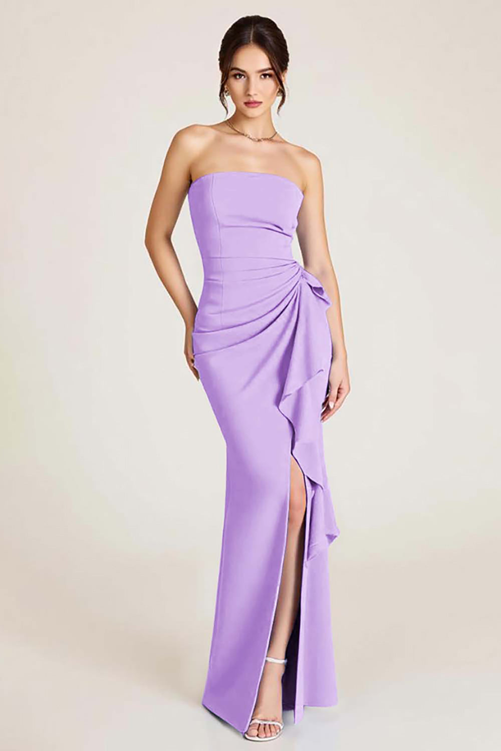 Sky Blue Sheath Ruched Wedding Guest Dress With Slit