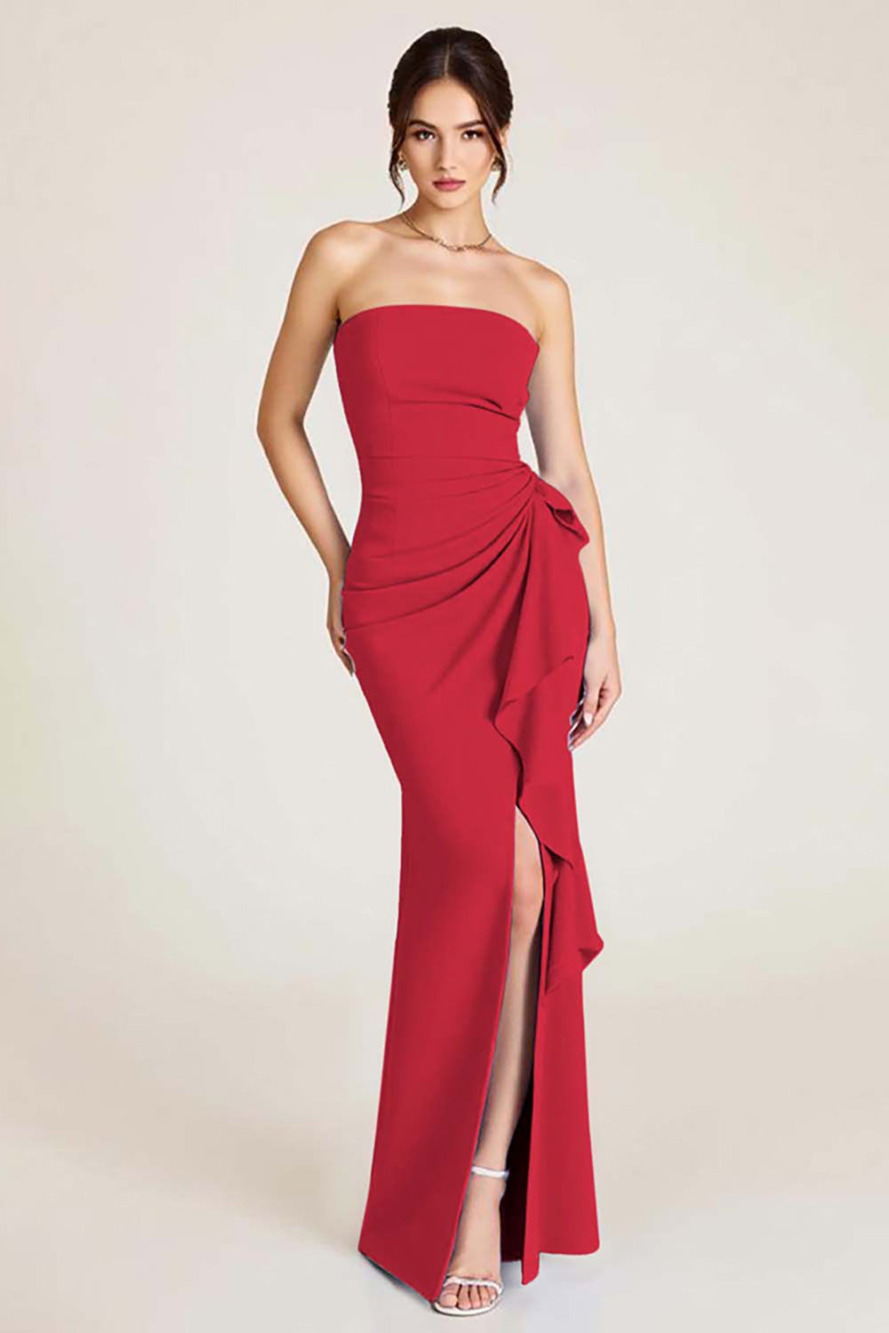 Sky Blue Sheath Ruched Wedding Guest Dress With Slit