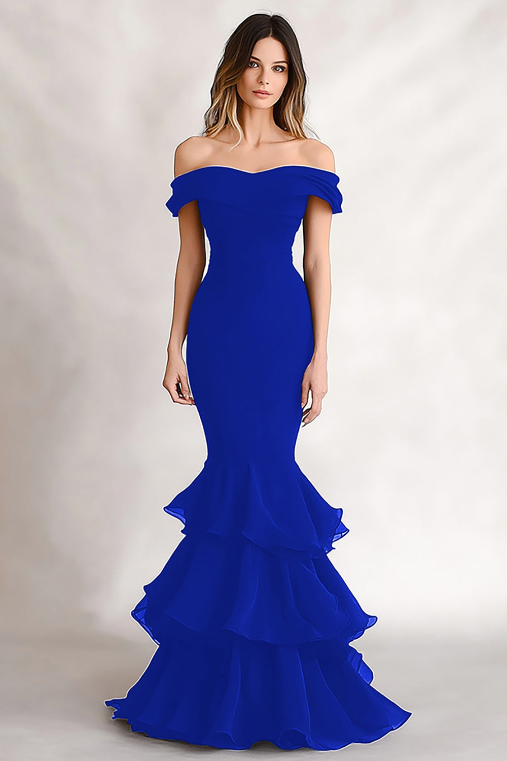 Off the Shoulder Black Mermaid Tiered Satin Wedding Guest Dress