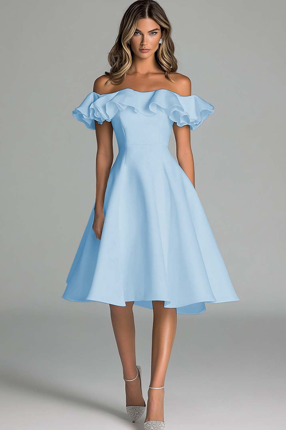 White Off The Shoulder A Line Wedding Dress With Ruffles