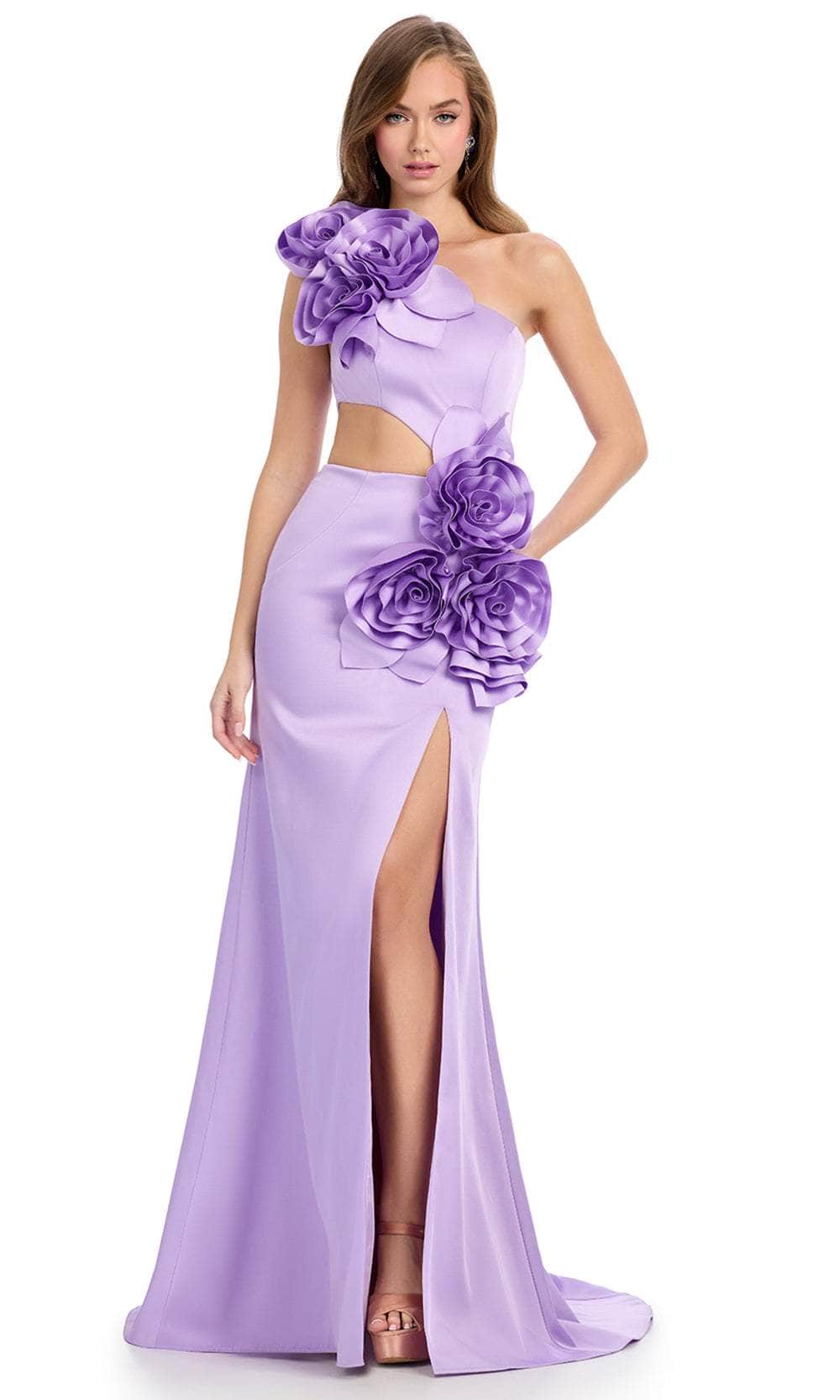 Ashley Lauren 12015 - 3D Floral One Shoulder Satin Prom Dress Special Occasion Dress