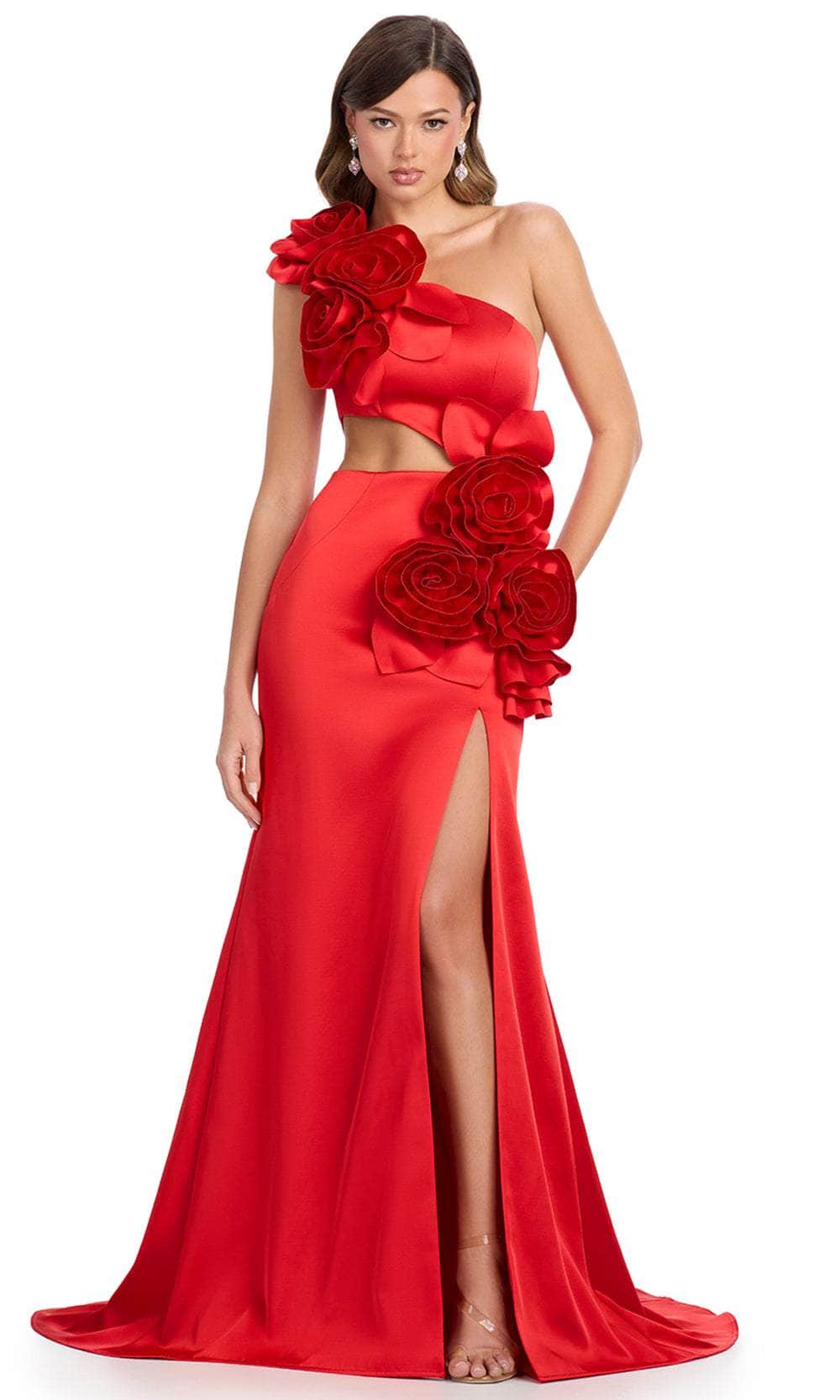 Ashley Lauren 12015 - 3D Floral One Shoulder Satin Prom Dress Special Occasion Dress