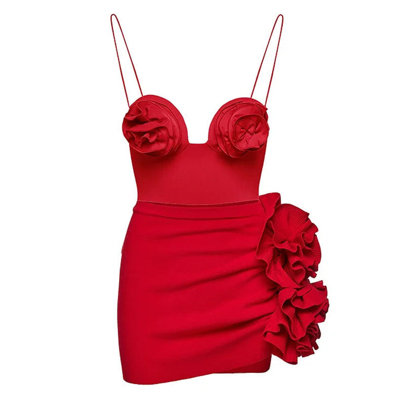 Blooming 3D Flower Applique High Waist Bodycon Cover Up Mini Sarong