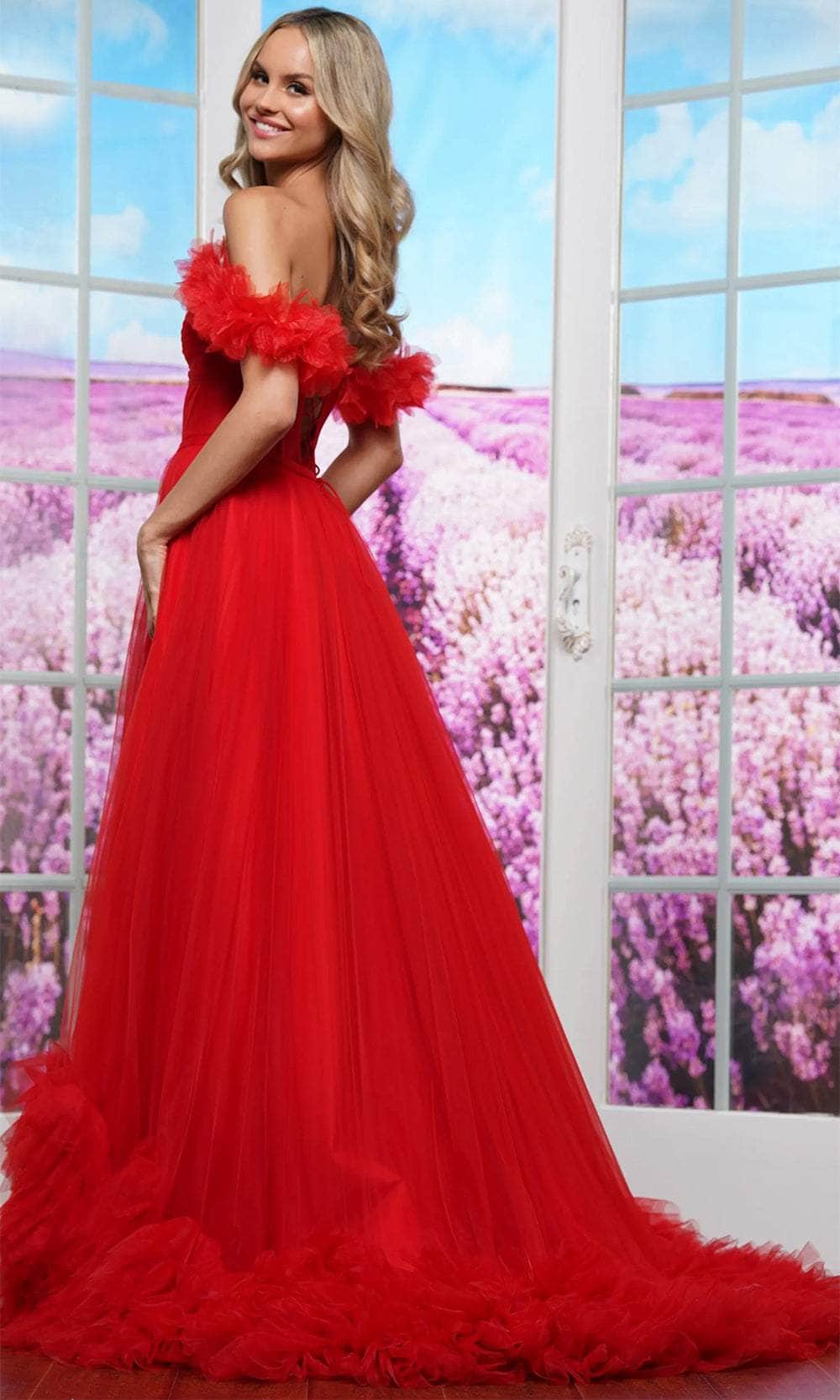 Colors Dress 3485 - Ruffled Off Shoulder Prom Dress