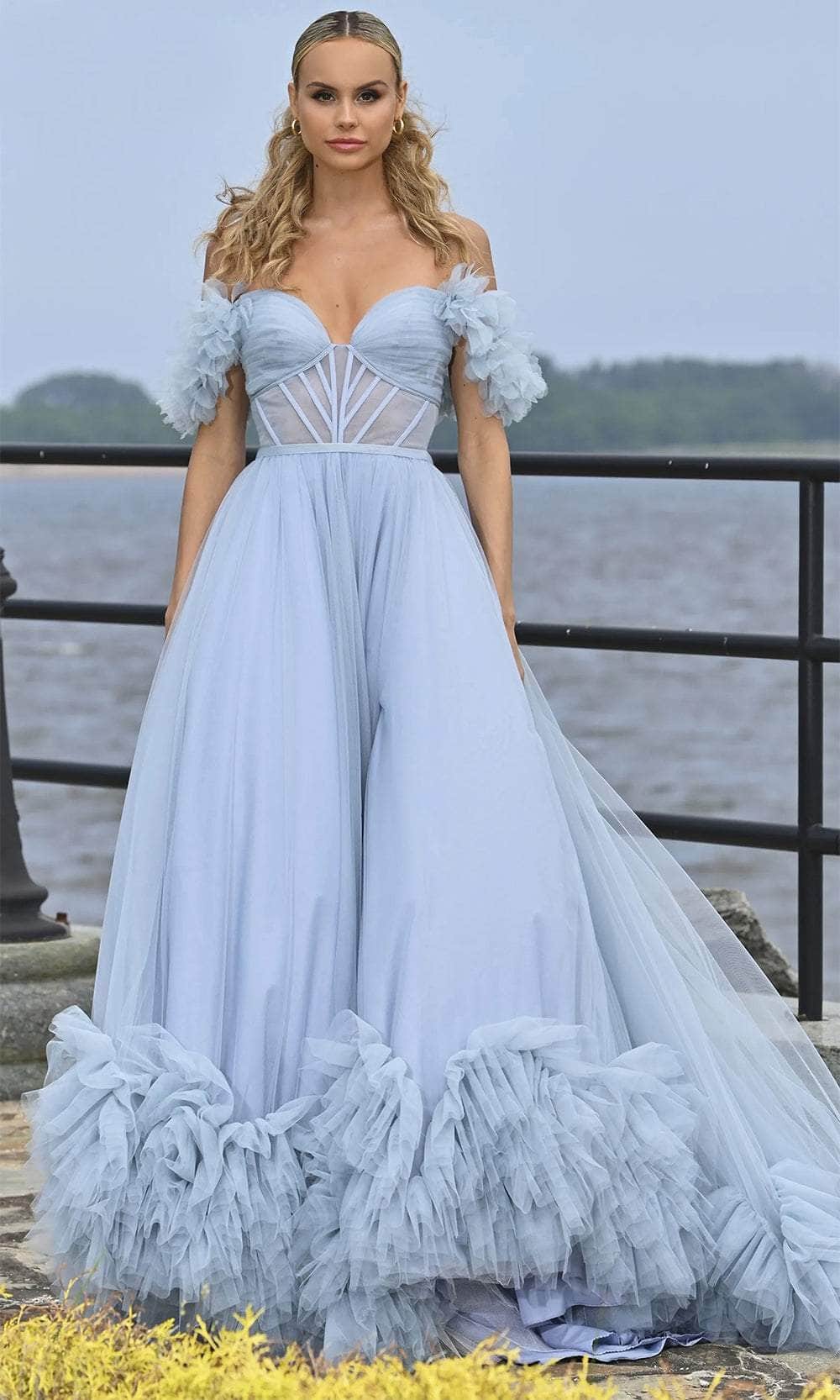 Colors Dress 3485 - Ruffled Off Shoulder Prom Dress Special Occasion Dress
