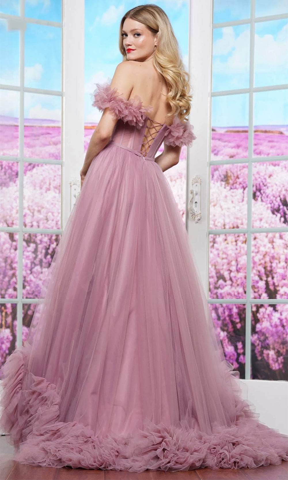 Colors Dress 3485 - Ruffled Off Shoulder Prom Dress