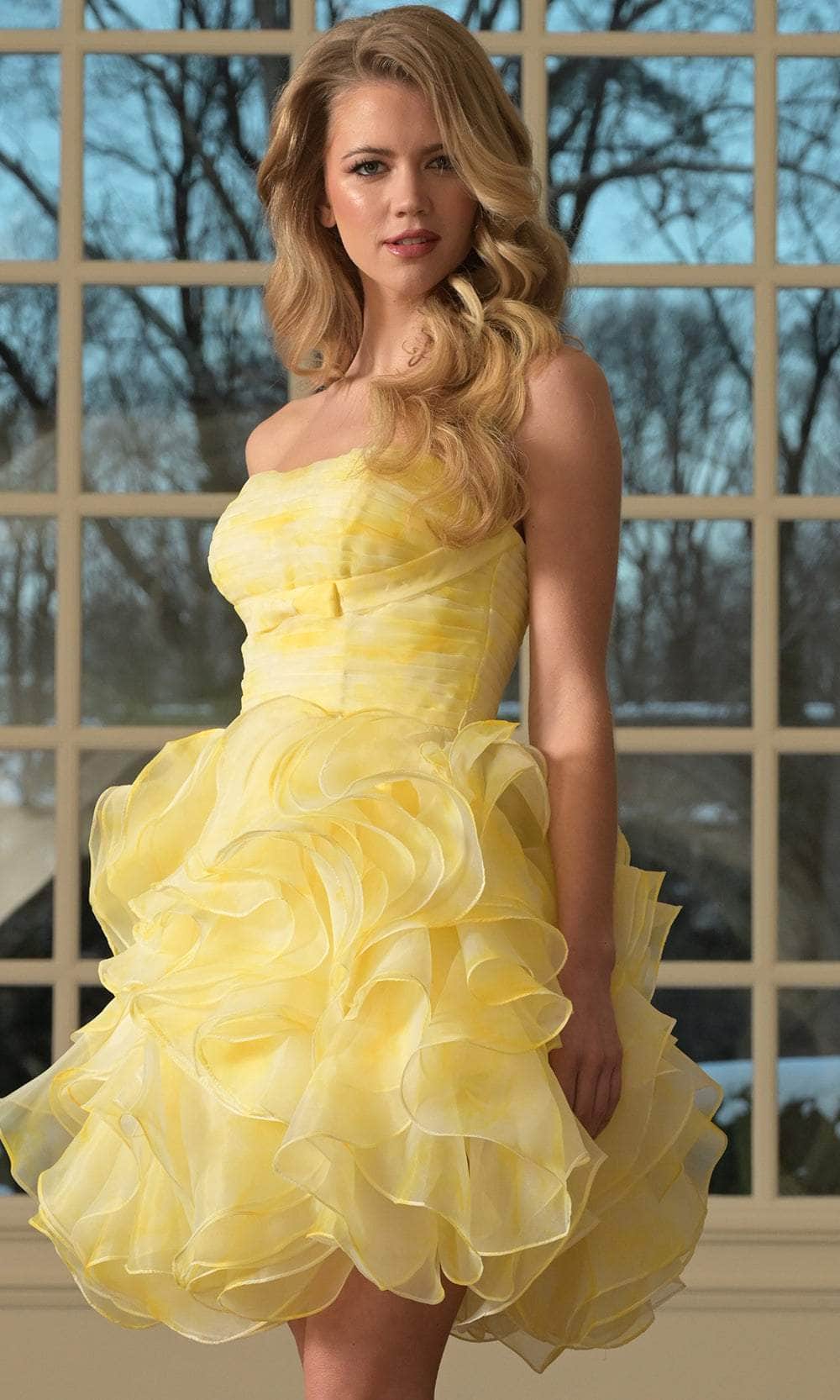 Colors Dress 3670 - Strapless Printed Ruffle Mini Dress