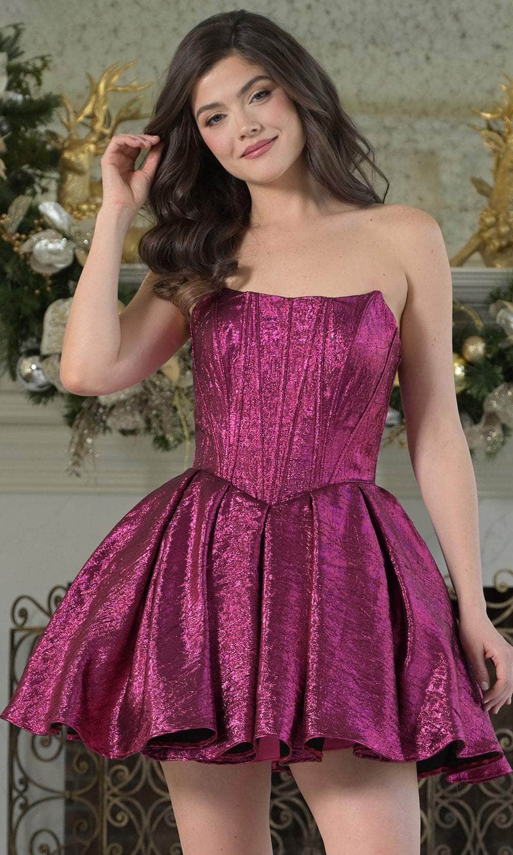 Colors Dress 3678 - Strapless Flare Mini Dress with Bow