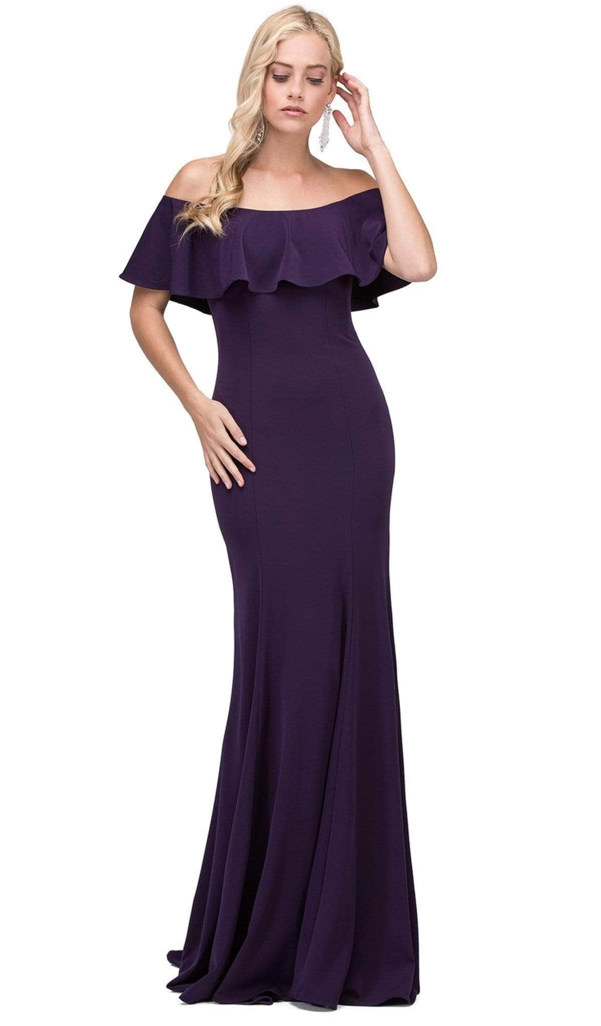 Dancing Queen - 2348 Ruffled Off Shoulder Fitted Prom Dress Evening Dresses XS / Plum