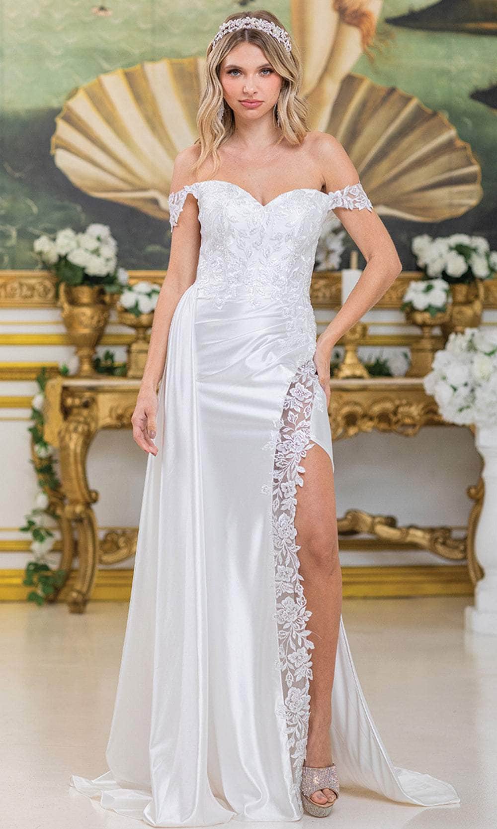 Dancing Queen Bridal 0289 - Sweetheart Satin Gown with Lace Slit