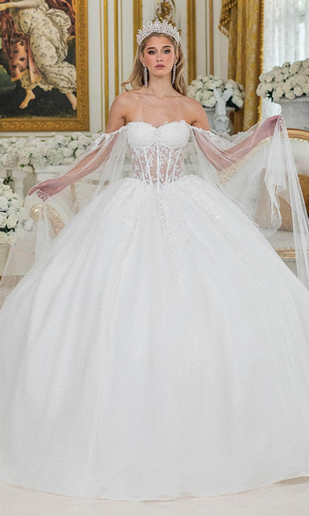 Dancing Queen Bridal 0294 - Detachable Sleeve Embroidered Ballgown Wedding Dresses XS / Off White