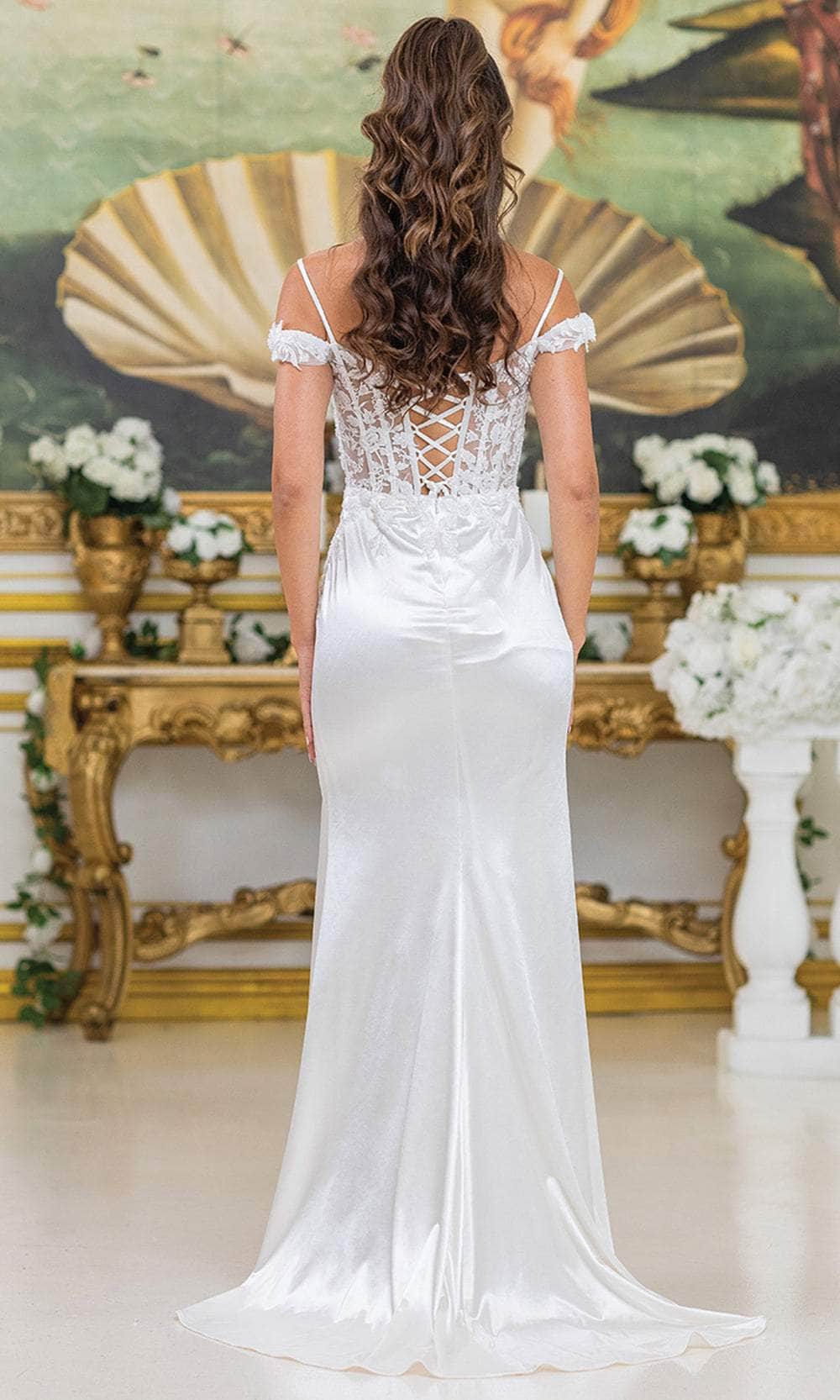 Dancing Queen Bridal 0303 - Satin Slit Gown with Lace Bodice
