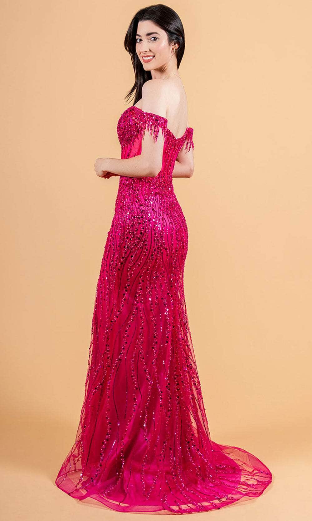 Elizabeth K GL3620 - Fringed Cap Sleeve Sweetheart Prom Dress