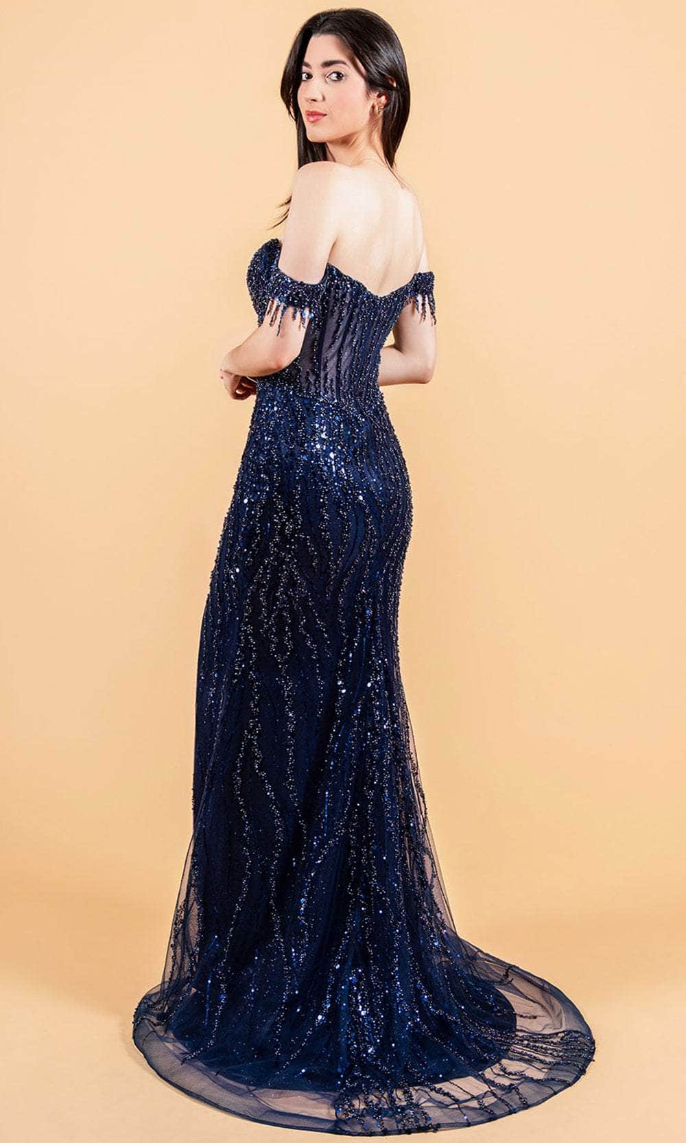 Elizabeth K GL3620 - Fringed Cap Sleeve Sweetheart Prom Dress