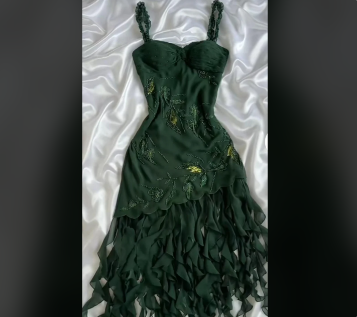 Dark Green Chiffon Ruffle Prom Dress Formal Dress Evening Party Dresses fg7783