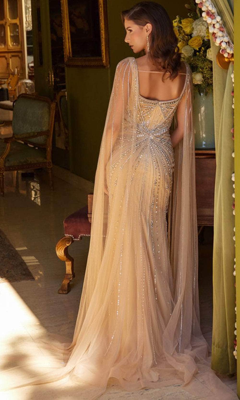 GLS by Gloria GL3583 - Cape Sleeve Cut-Out Detailed Prom Gown