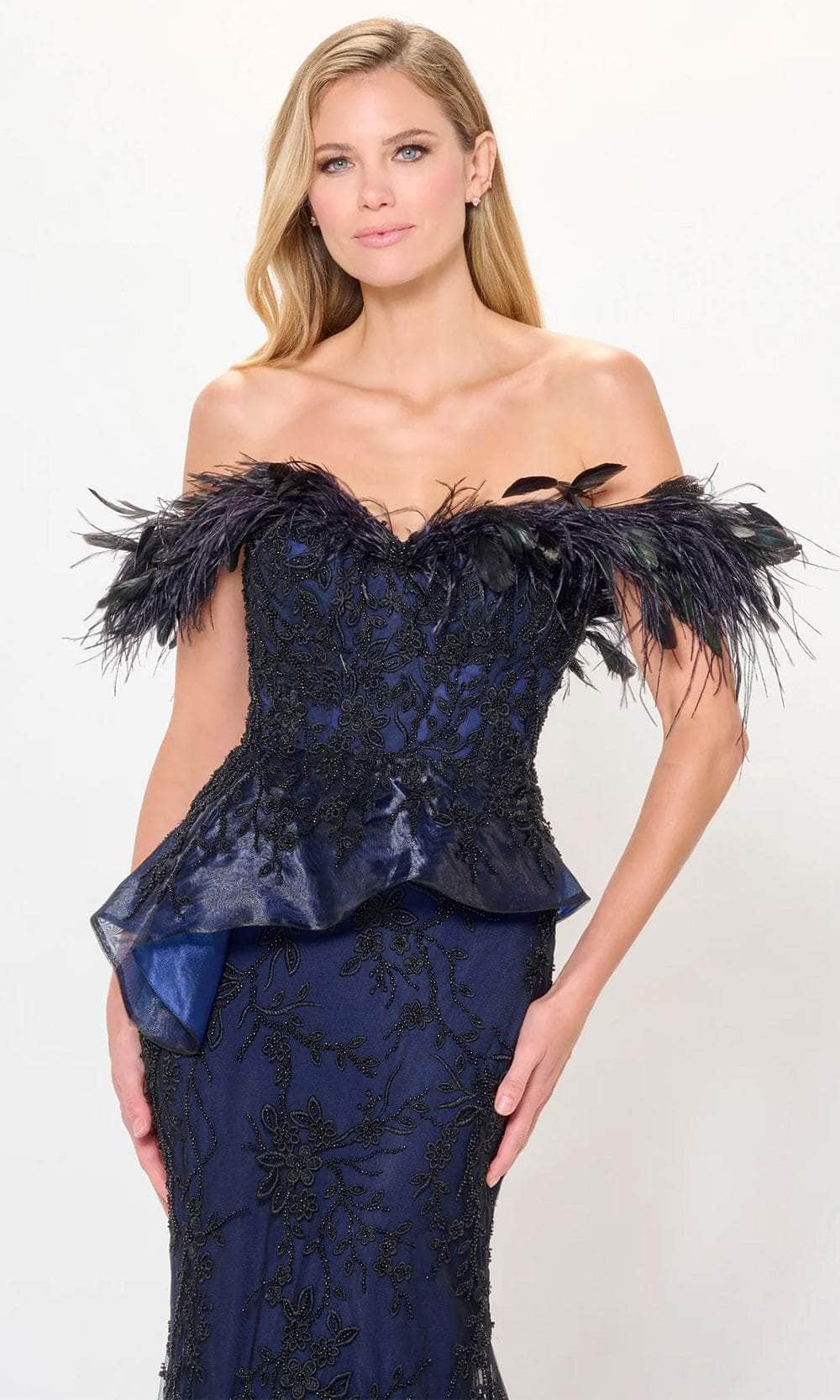 Ivonne D ID6208 - Feather Accent Formal Gown