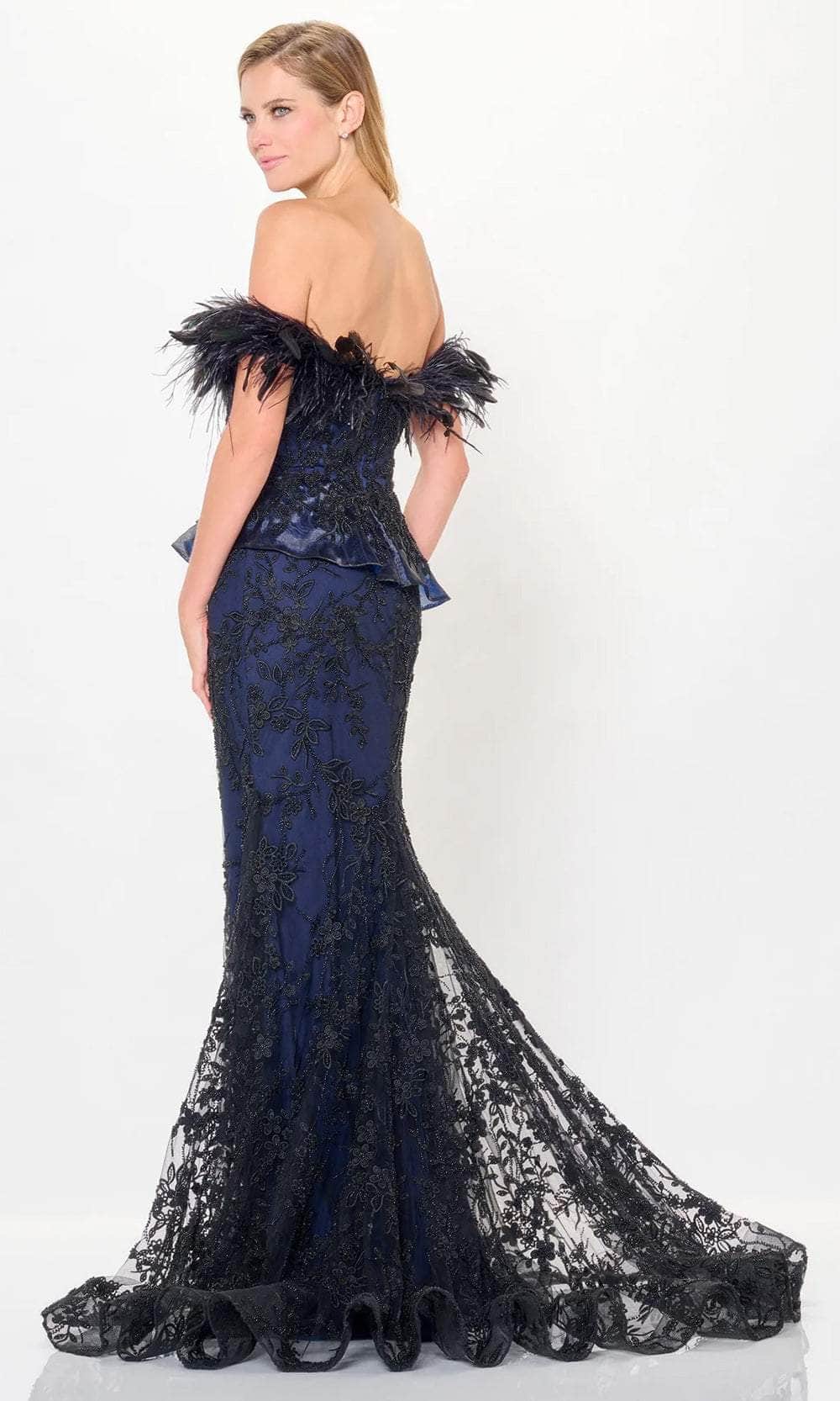 Ivonne D ID6208 - Feather Accent Formal Gown