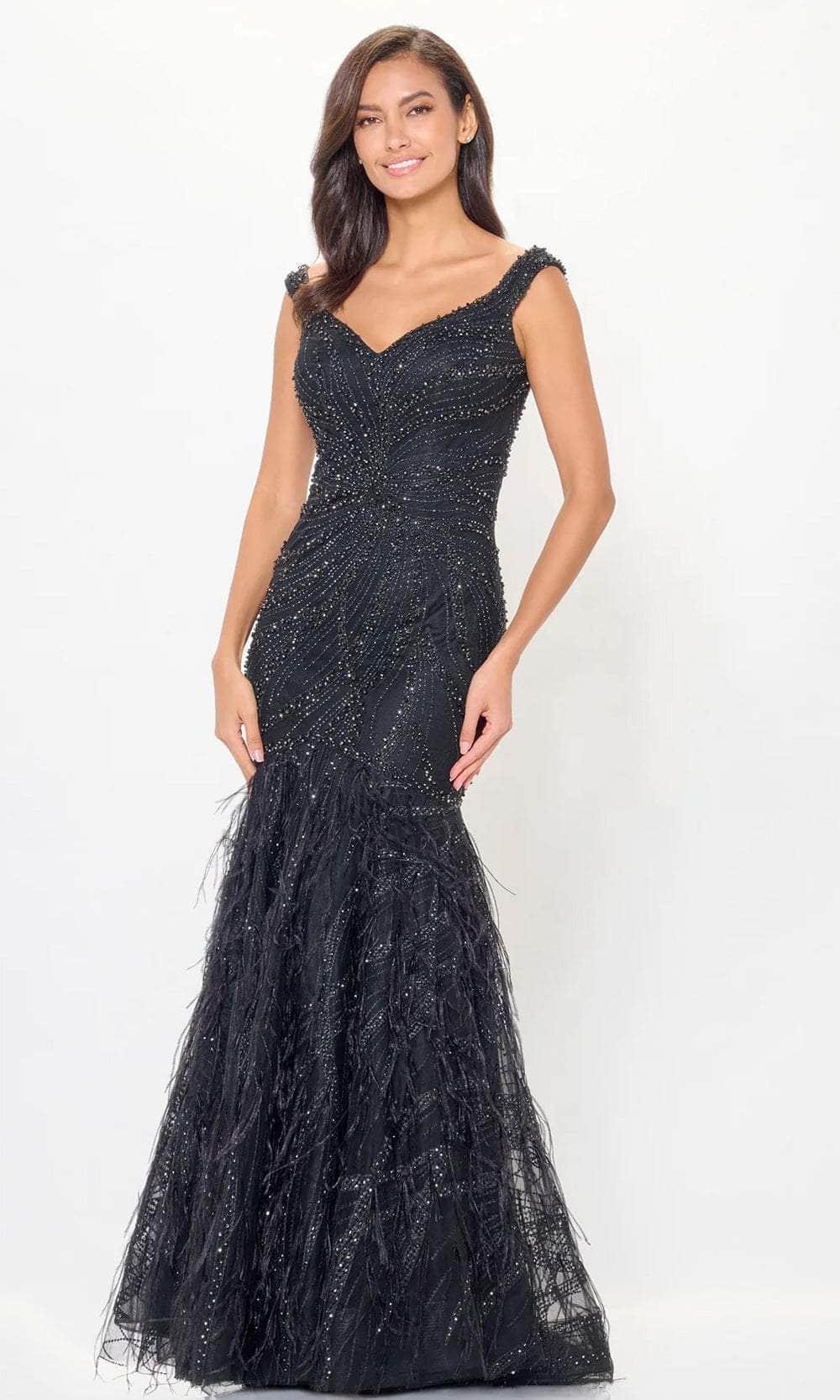 Ivonne D ID6213 - Feathered Flare Evening Gown