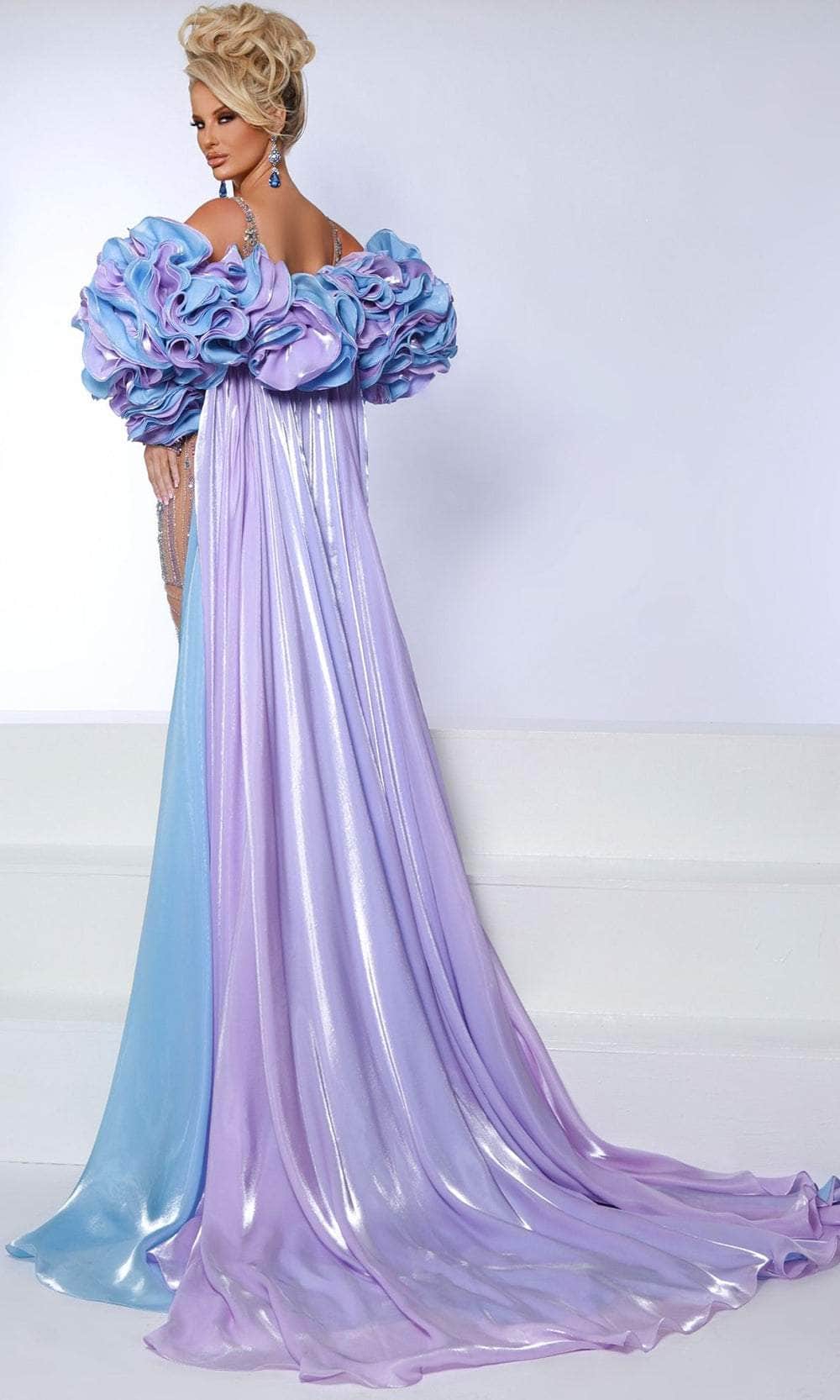 Johnathan Kayne 3084 - V-Neck Beaded Prom Gown with Ruffled Cape
