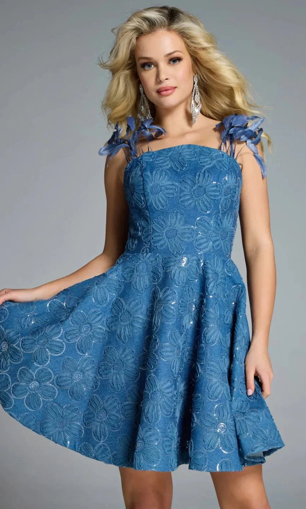 Jovani 44461 - Floral A-line Dress with Feathers