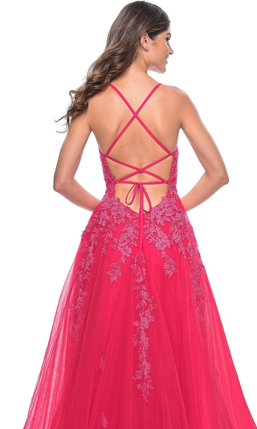La Femme 32062 - Plunging Lace Applique Prom Gown