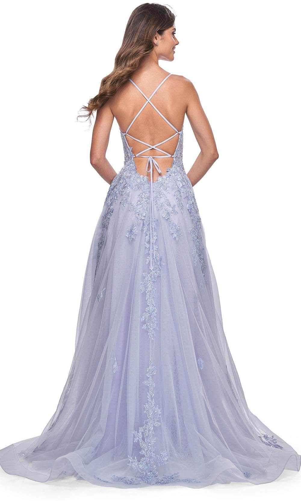 La Femme 32062 - Plunging Lace Applique Prom Gown
