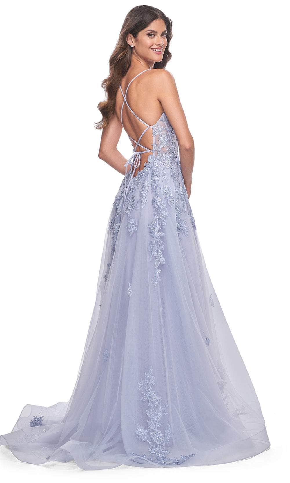 La Femme 32062 - Plunging Lace Applique Prom Gown