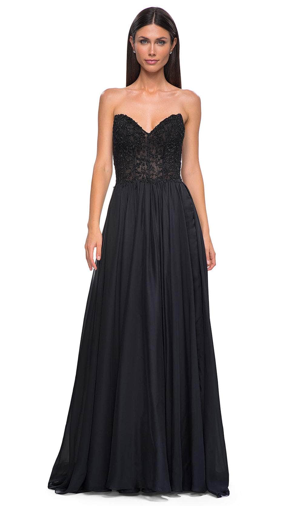 La Femme 32804 - Illusion Back Beaded Applique Prom Gown Special Occasion Dress