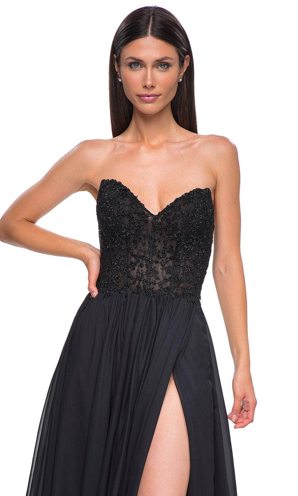 La Femme 32804 - Illusion Back Beaded Applique Prom Gown